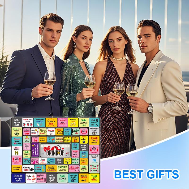 Drinking Board Game for Adults with Non-Slip Rubber Mat, Interactive Drinking Party Games for Game Night, Bachelorette, Girls Night, Birthday, Couples, Family Game Night, 2-8 Players Age 21+,Valentine’s game for adults
