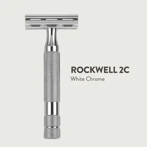 Rockwell 2C Adjustable Chrome Razor with 2 Adjustable Shave Settings and 5 Stainless Steel Razor Blades Durable Faux