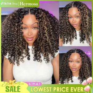 4c Curly Highlight Wig 220% Density Blonde Wigs Human Hair Pre-cut 8x5 HD Lace Wear Go Glueless Wig Bleached Invisible Knots #TikTokShopBlackFriday