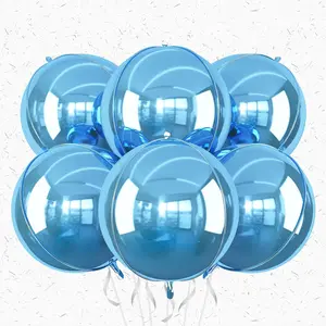 6Pcs Blue Round Foil Balloons,Giant 4D Round Ball Balloons,22 Inch Metallic Blue Mylar Balloons for Birthday Wedding Graduation Prom Party Decorations