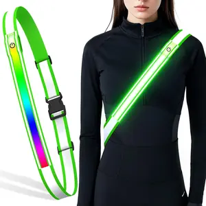 LED Reflective Belt Sash, High Visibility 5 Color 3 Light Mode Rechargeable LED Waistband Reflective Running Gear, Light Up  Belt Safety Gear for Running Walking Cycling at Night