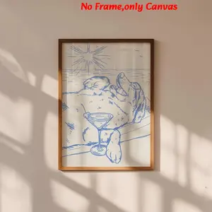 1 Pc, wall art, vintage poster, Artwork, dog sunbathing at the beach print, labrador drinking champagne canvas painting, living room aesthetics, bedroom decor, apartment decor, housewarming gift, unframed