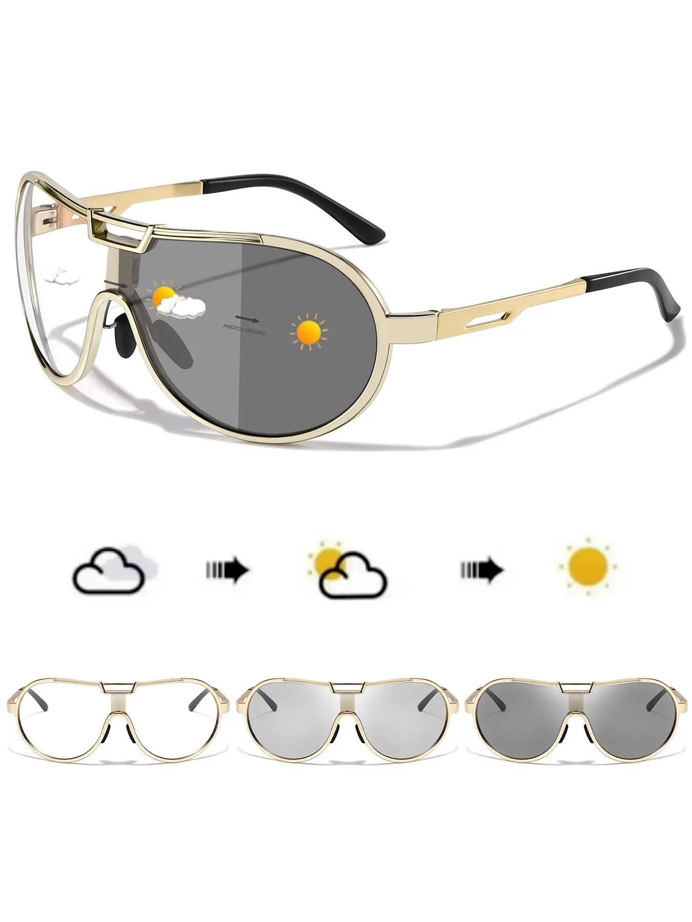 Fashion Transitions Photochromic Sunglasses, Metal Frame, Unisex, Outdoor Sports, Cycling, Driving, Running, Hiking, Golfing, Travel, Beach Parties, Trendy Sunglasses