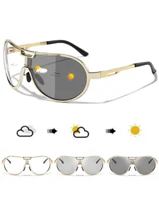 Fashion Photochromic Sunglasses, Metal Frame, Unisex, Outdoor Sports, Cycling, Driving, Running, Hiking, Golfing, Travel, Beach Parties