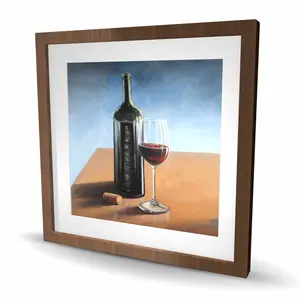 212 MAIN 24x24 in Framed Matted Print Wall Art - Hyperrealist Bordeaux Bottle, Lifelike Wine Glass Photo, Artistic Artwork, Modern Home Decor, Ideal Gift for Home Decor Enthusiasts