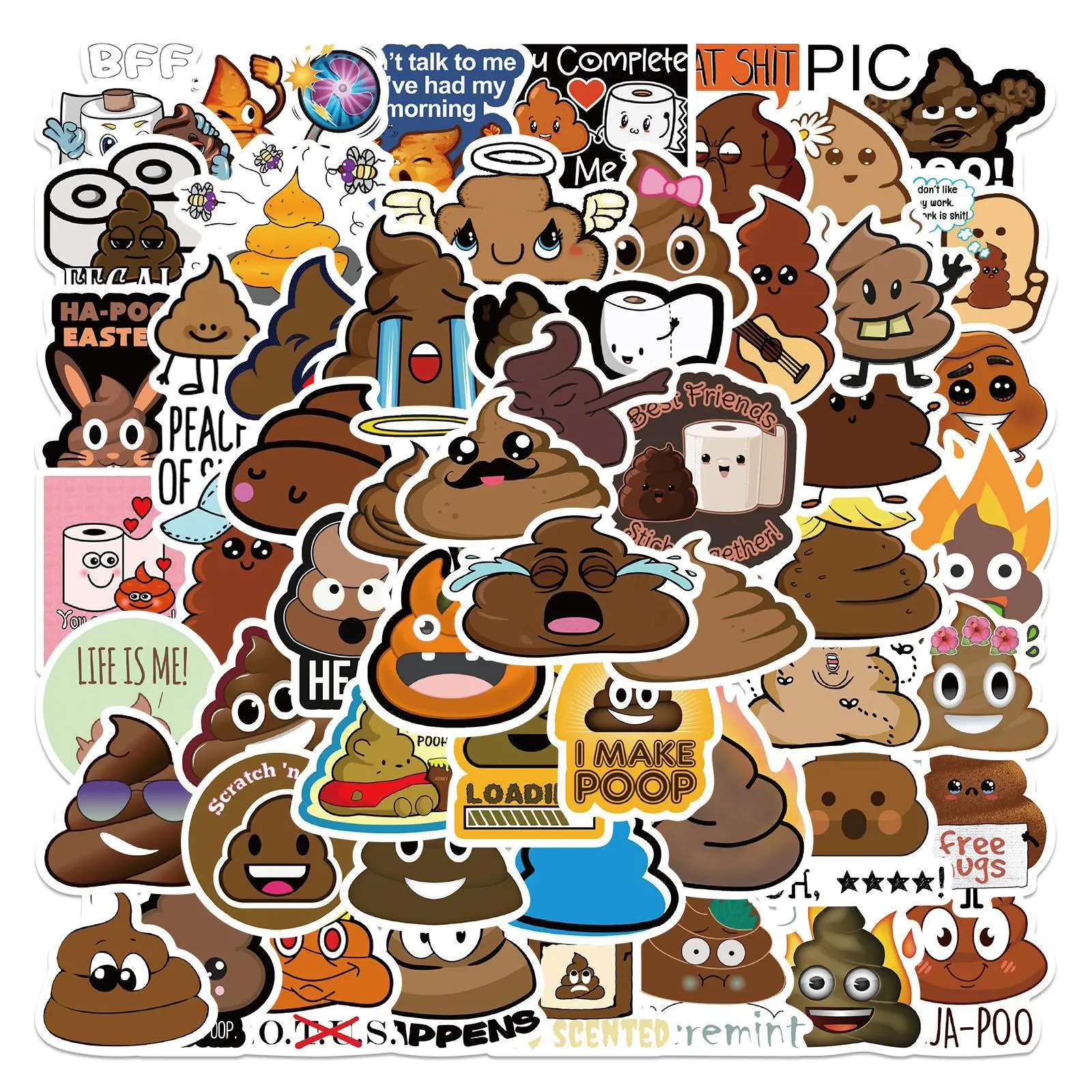 Poop Pattern Sticker, 60pcs/set Creative Funny Cartoon Sticker, Decorative Sticker for Phone Case, Laptop, Guitar, Bag, Water Cup, Scrapbook