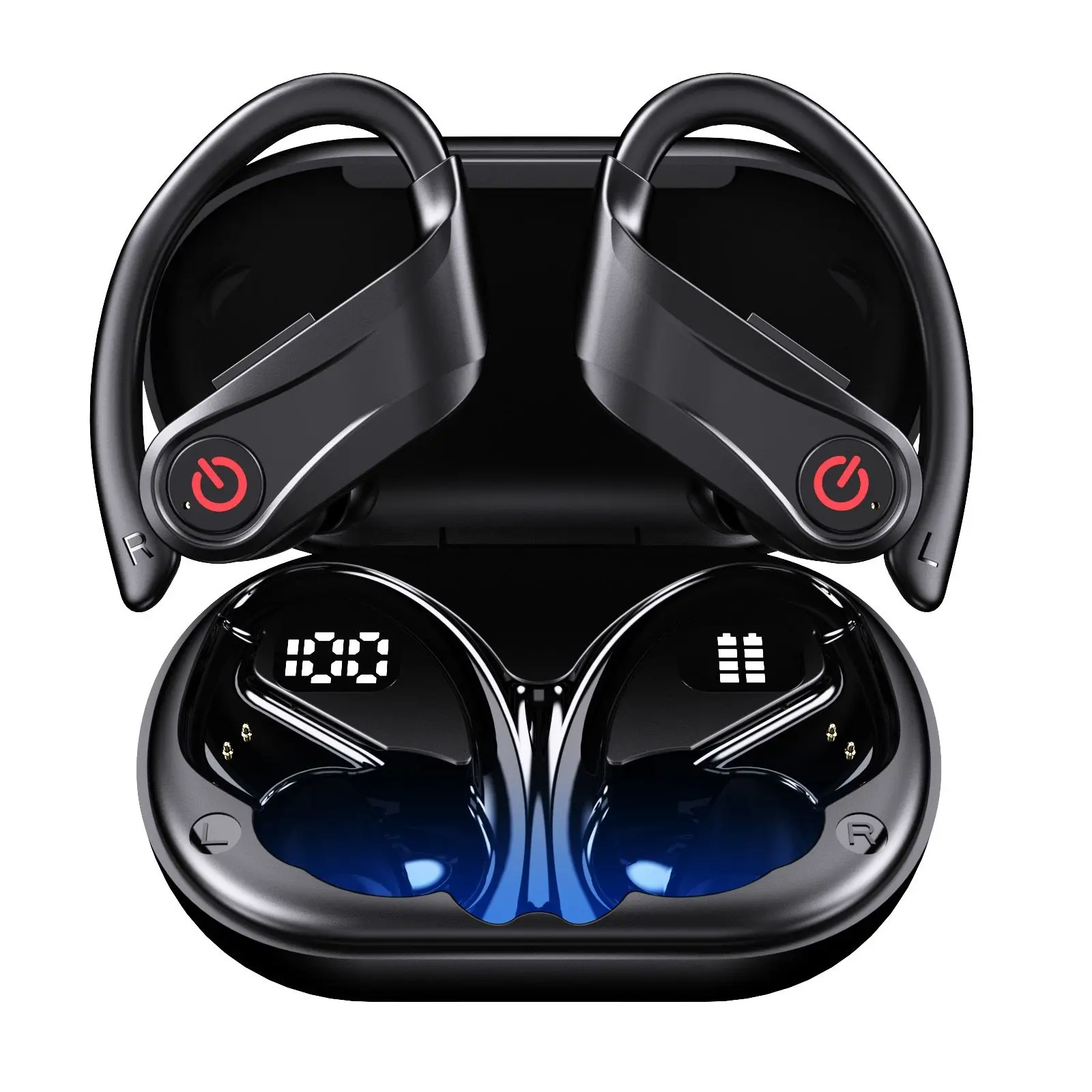 YYK-Q63 Wireless Bluetooth Earbuds, 20H Playtime with Deep Bass Stereo, ENC Noise Cancelling Mic, LED Power Display, Secure Earhooks for Sports & Running