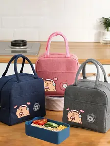 1pc Cartoon Pattern Lunch Bag, Large Capacity Portable School Lunch Box, Durable Travel Camping Bag, Christmas Halloween Birthday Gift