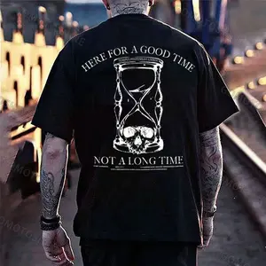 HERE FOR A GOOD TIME NOT ALONG TIME Skull Hourglass Print Men's T-Shirt