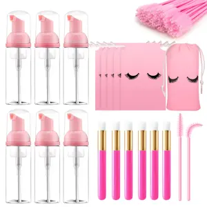 68pcs Lash Shampoo Bottles Brushes Set for Lash Extension - 6pcs Soft Eyelash Brush 6pcs 60ml Foam Pump Bottle 6pcs Aftercare Bags 50pcs Lash Brushes for Home or Salon Cleaning