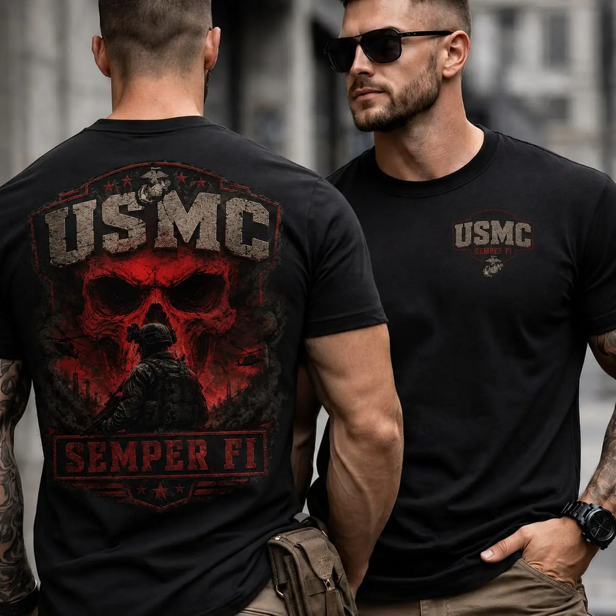 USMC Semper Fi Skull Shirt, Marine Corps Veteran Military T-Shirt, United States Marines Graphic Tee, Tactical Warrior Skull Apparel, Veteran Gift for Men, Patriotic Military Supporter Shirt, USMC Semper Fidelis Combat Graphic Tee