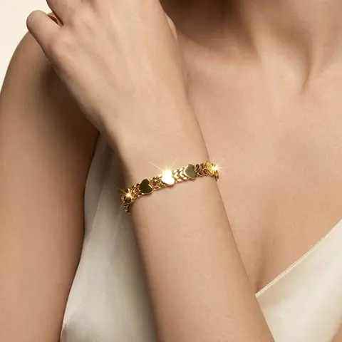 14K Gold Plated Double Row Cuban Link Bracelet for Women, Smooth Polished Heart Charm Chain Bracelet, Chunky Stackable Wrist Jewelry Gift for Birthday Valentine’s Day