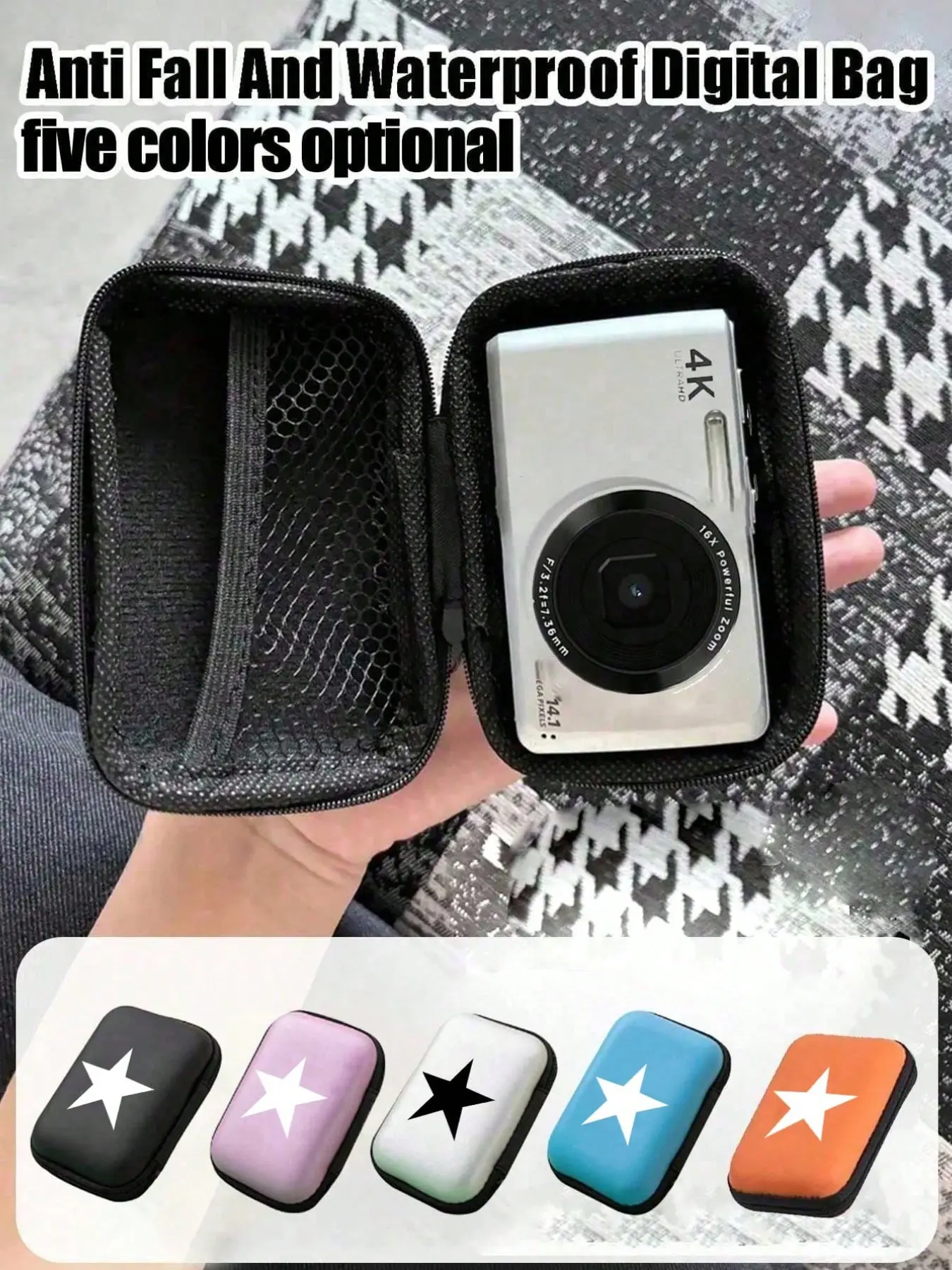 Portable Digital Storage Bag, Star Pattern, Waterproof Shockproof Protection Camera Case, Small Convenient Organizer for Travel Business School Accessories