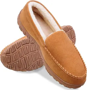 Men's Indoor Outdoor Anti-Slip Memory Foam Moccasin Slippers Beige Thick Cushioned Warm Plush Casual Soft Footwear Walking Shoes Knit Breathable slippers Indoor-Outdoor flat Western Slip On Slip On Platform