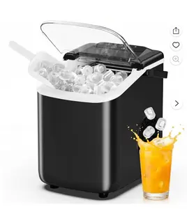 Ice Maker, Nugget Ice Makers Countertop, Portable Handle, 26lbs Daily, 9 Bullet Cubes in 6~8 Mins, Self-Cleaning with Basket and Scoop for Home，Kitchen，Black