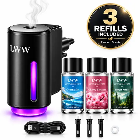 LWW Dual Car Aromatherapy Machine Set, 3 Premium French Essential Oils, Long-Lasting Fragrancing, Auto-Off, Waterless Plug-and-Play, Home & Auto Accessories, Car Interior Decoration