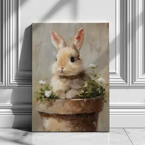 Easter Bunny Printable Wall Art – Vintage Botanical Print - Neutral Wall Art - Cottagecore Decor - Spring Wildflower Art - Cute Nursery Art