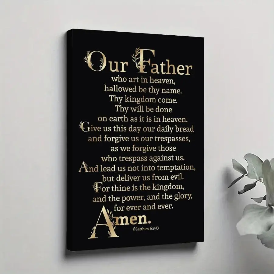 Faith Prayer Canvas Wall Art, Elegant Christian Quote Poster, Black and Gold Scripture Inspired Home Decor, Unframed Canvas Poster or Framed Canvas Wrap