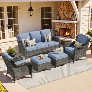 【Summer Vibes】OVIOS 5-Piece Outdoor Patio Conversation Set with High-Back Cushions, All-Weather Wicker Furniture, Water & UV Resistant Patio Set for Backyard, Patio, Porch, Deck & Garden