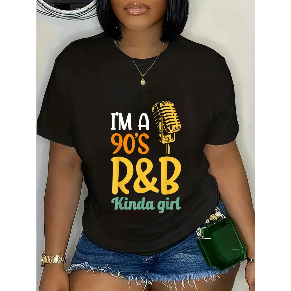 Women's Short Sleeve Crew Neck Graphic T-Shirt - 90's R&B Kinda Girl Print, Soft Regular Fit, Gentle Stretch, Casual Top for All Seasons, Affordable Fashion (Pair with Jeans), Layer-Friendly