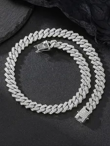 Hip-Hop Cuban Link Diamond Cut Chain Necklace Set, Three Color Options, Zinc Alloy & Rhinestone Design, Unisex Trendy Jewelry Accessory, Perfect Gift Idea