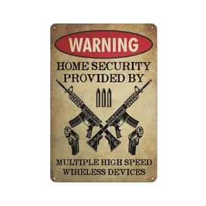 Funny Metal Sign Home Security Provided by Multiple Wireless Devices Sign - Vintage Style Sign - 8×12 Inch Wall Art for Home, Garden Garage & Man Cave