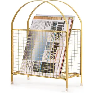 Freestanding Magazine Rack – Modern Touch Handbag Design, Magazine Organizer Metal Holder for Newspaper, Books, Vinyl Record (Golden)