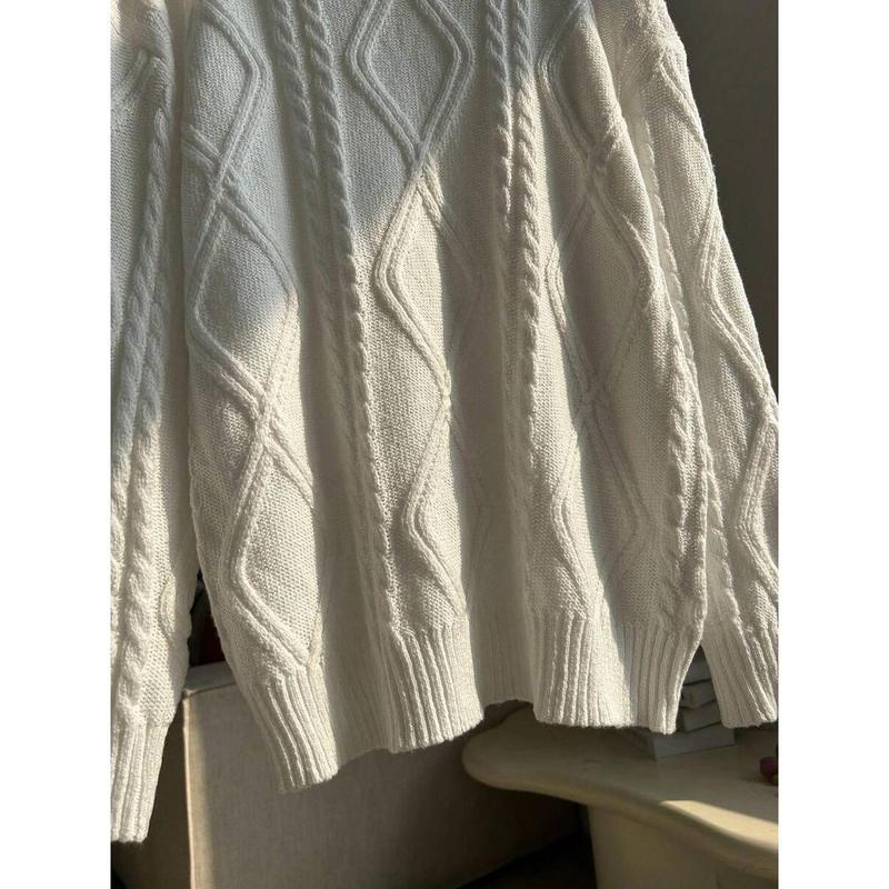 Women's Round Neck Twisted Flower Long Sleeve Knitted Sweater Tops White Casual Minimalist Pullover Polyester Fabric Knitwear Back-to-School Graduation Outfit