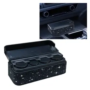 Bling Holder For Car  Crystal Rhinestone Storage Box Money Dispenser With 4 Compartment Universal Change Organizer Cars Suvs (black)
