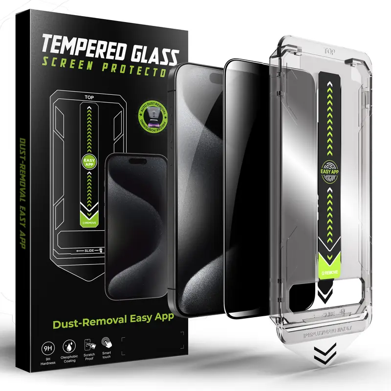 9H Hardness Tempered Glass Privacy Screen Protector 1pc for iPhone 17 Pro/16/16 Pro/13, Protective Mobile Phone Accessory with Self-Align Frame, Anti-Glare, Full Coverage, Anti-Fingerprint, Auto Dust-Elimination, Bubble-Free Slide, Easy Installation