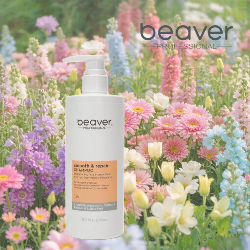 Beaver Smooth Repair Shampoo | Gentle, repairs, nourishes, increases elasticity and shine | Sulfate-free moisturizing formula | For dry, curly and damaged hair | 500ml gentle and comfortable cleanser Conditioner Haircare Soothing