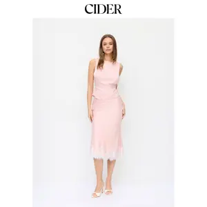 Cider Satin Sleeveless Top and Lace Trim Maxi Skirt Set
