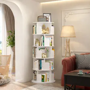 Rotating Bookshelf Tower, 5 Tier Spinning Bookcase, Revolving 360 Book Shelf Narrow Tall Bookcase, Vertical Turning Round Bookshelf Organizer, Wood Corner Book Shelf for Small Space summervibes