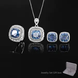 Vintage Simulated Gemstone Blue Oval Cut Jewelry Set for Women Ring Earrings  Necklace     Single Row Halo CZ    Luxury Fashion Accessories Gifts for Women