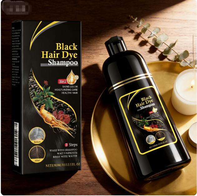 Black Hair Shampoo with Fo-Ti Extract Cleansing Repairing Wash for Dark Shiny Hair Moisturizing Nourishing Smoothing Hair Care