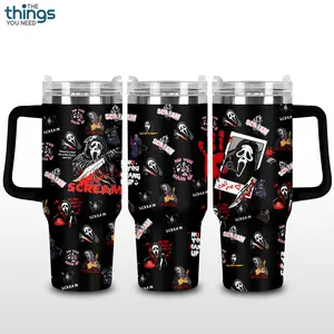 Scream V2 Ghost Face Horror 20oz - 40oz With Handle Tumbler, Slasher Movie Stainless Steel Tumbler, Iconic Horror Classic Drinkware, Retro Blood Splash Design, Horror Fan Gift, Perfect Gift For Scary Movie Lovers
