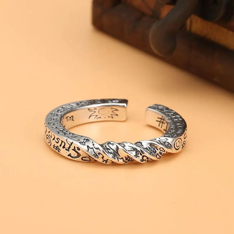 925 Sterling Silver Letter Graffiti Adjustable Rings For Women Engagement Wedding Jewelry