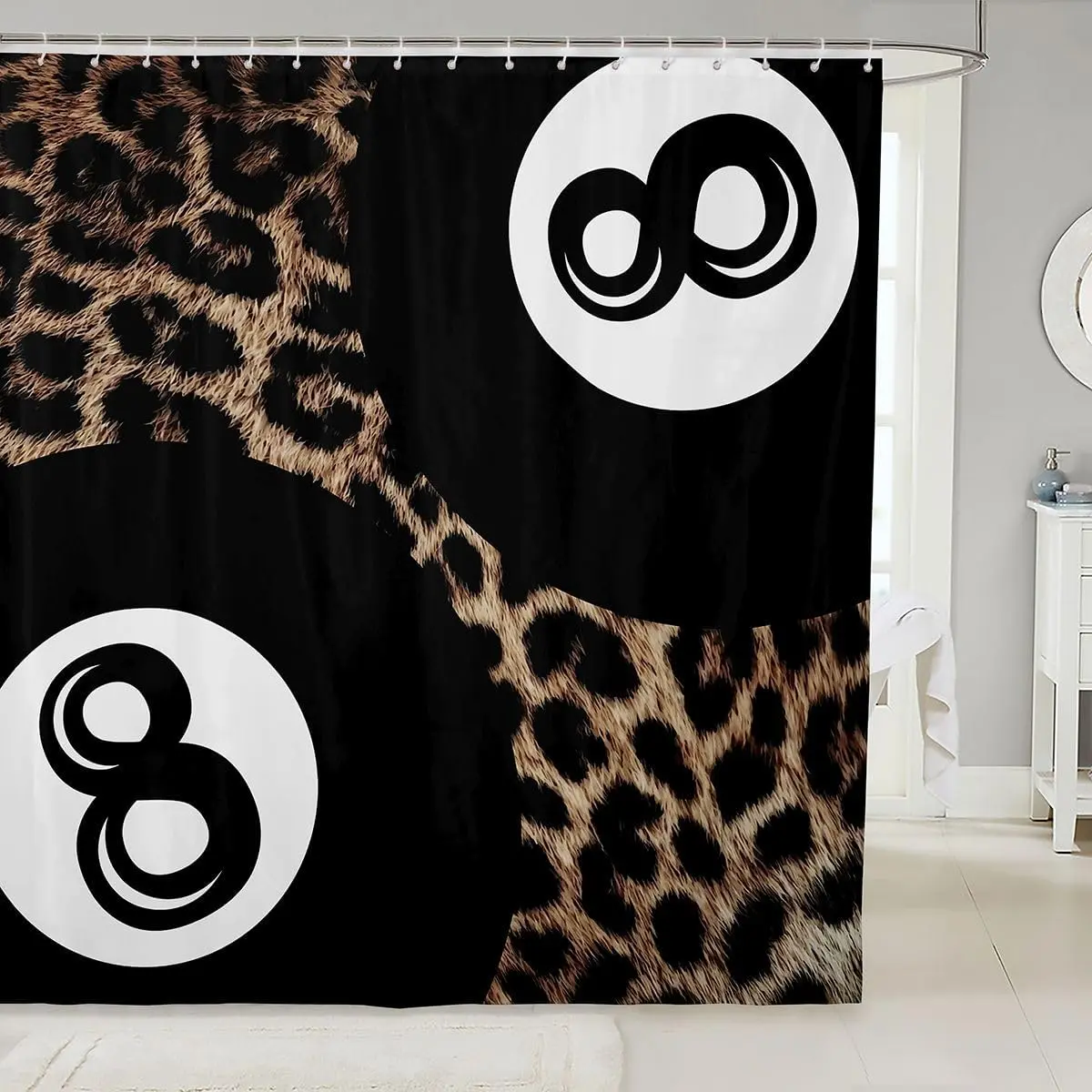 Y2K Lucky 8 Ball Shower Curtain Trendy Cheetah Print Fabric Shower Curtain,,Fashion Leopard Preppy Bathroom Shower Curtain Sets Vintage Black Brown Bath Curtains