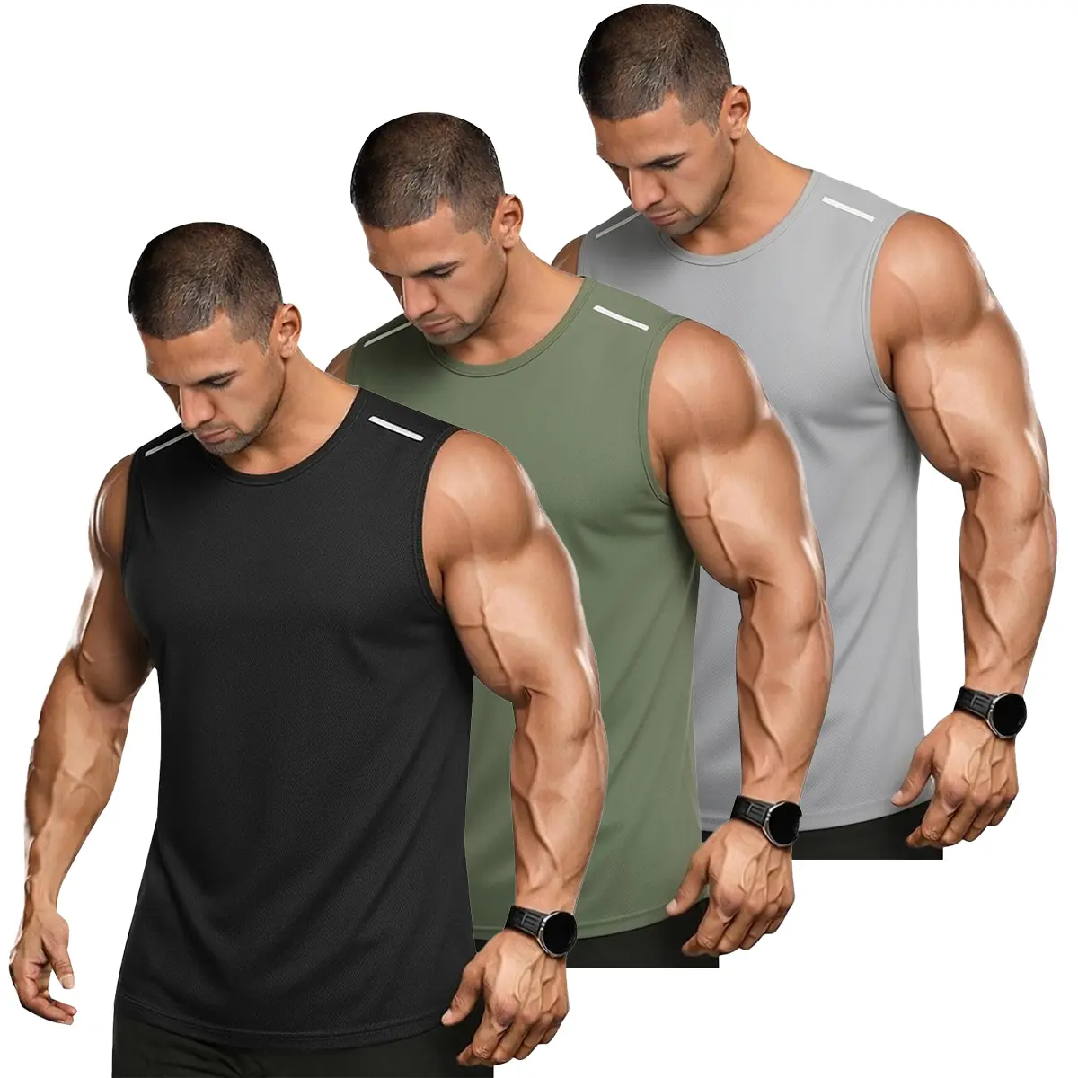 JOGWAVE 3-Pack Summer Fashion Men’s Fitness Tank Tops — breathable, sweat-wicking, loose fit, sleeveless quick-dry basketball tops with powerful moisture-resistant performance; back-to-school shopping, start-of-season, summer vibe, summer victory, Father’