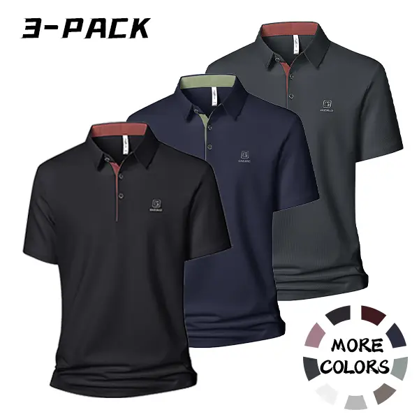 Men’s 3-Pack Breathable Polo Shirts, Contrast Collar Quick-Dry Short Sleeve Tops, Suitable for Golf, Commuting, and Everyday Casual Wear