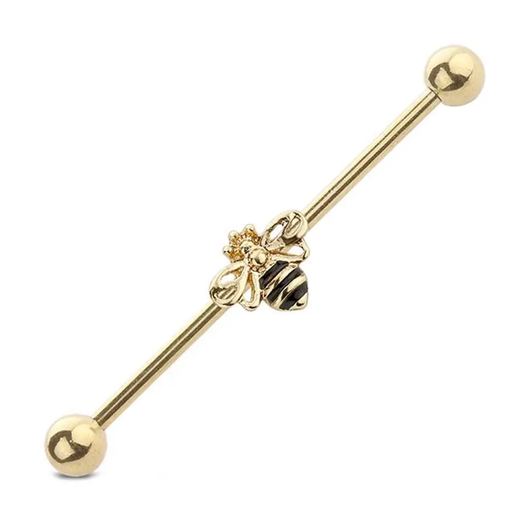 14 Gauge 316L Surgical Steel Gold, Black, & Gem Bumblebee Industrial Bar