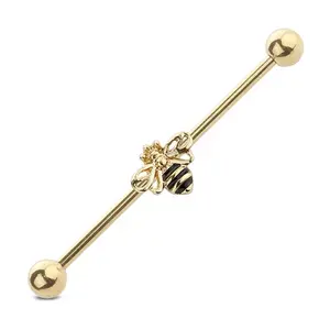 14 Gauge 316L Surgical Steel Gold, Black, & Gem Bumblebee Industrial Bar