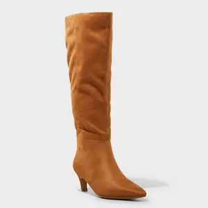 Women's Kendra Kitten Heel Tall Dress Boots with Memory Foam Insole - Universal Thread Chestnut 6