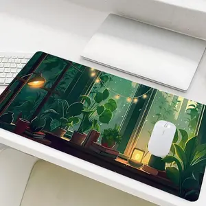 Botanical Evening Cozy Nature Design Mouse Pad, Rectangle Gaming Mouse Pad, Non-Slip Rubber Base Stitched Edge Desk Pad for Home Office