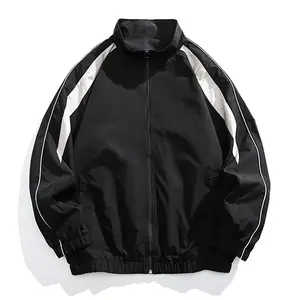 Men's Black White Striped Sport Jacket - Zipper Closure, Lightweight, Retro Casual Sports Style