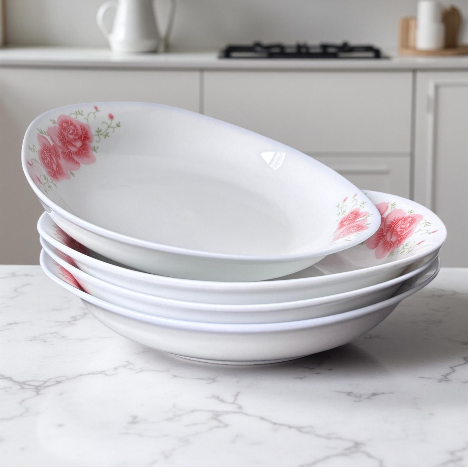 Viral Red Rose Ceramic Dinner Plates with Handles! 8 Inch Elegant Floral Design Plates, Microwave & Dishwasher Safe, Thickened Anti-Scald Stackable Plates for Pasta, Soup, Home Kitchen Upgrade Must-Have!