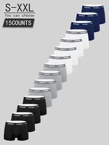 15 pcs men's solid color flat cornered underwear, Boxer briefs, Leisure loose, suitable for all seasons, Men's Novel Underwear, soft, comfortable, suitable for daily home & exercise, Undergarments