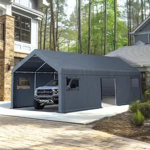 PHI VILLA Outdoor Portable Storage Shelter Shed Garage with Roll up Zipper Doors & Vents Carport for Motorcycle Waterproof and UV Resistant Anti-Snow Portable Garage Kit Tent, Gray