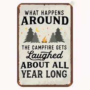 Campfire Sign, Fun Camping Iron Sign, Classic Retro Sign, Weather Resistant Sign for Outdoor Garden, Home Decor