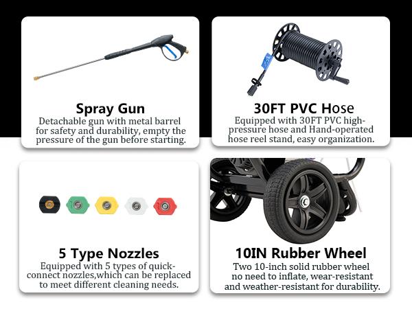 Efurden 3600 PSI Gas Pressure Washer with Hose Reel, 2.3 GPM 212CC Heavy Duty Engine, 30ft High-Pressure Hose & 5 Quick-Connect Nozzles for Garden Cleaning